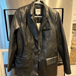 ZARA Black Men's Leather Blazer Jacket